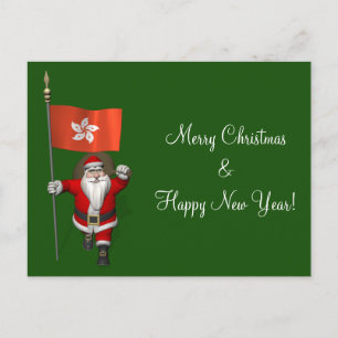 Cartes Pour Fêtes Annuelles Le Père Noël Avec L'Ensigne De Hong Kong