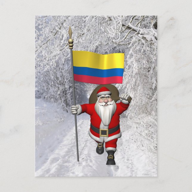 Cartes Pour Fêtes Annuelles Le Père Noël Avec L'Ensigne De La Colombie (Devant)