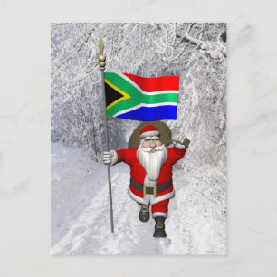 Cartes Pour Fêtes Annuelles Le Père Noël Avec L'Ensigne De L'Afrique Du Sud