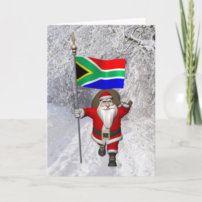 Cartes Pour Fêtes Annuelles Le Père Noël Avec L'Ensigne De L'Afrique Du Sud (Devant)