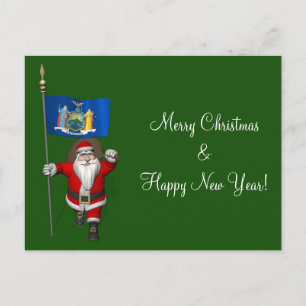 Cartes Pour Fêtes Annuelles Le Père Noël Avec L'Ensigne De L'État De New York
