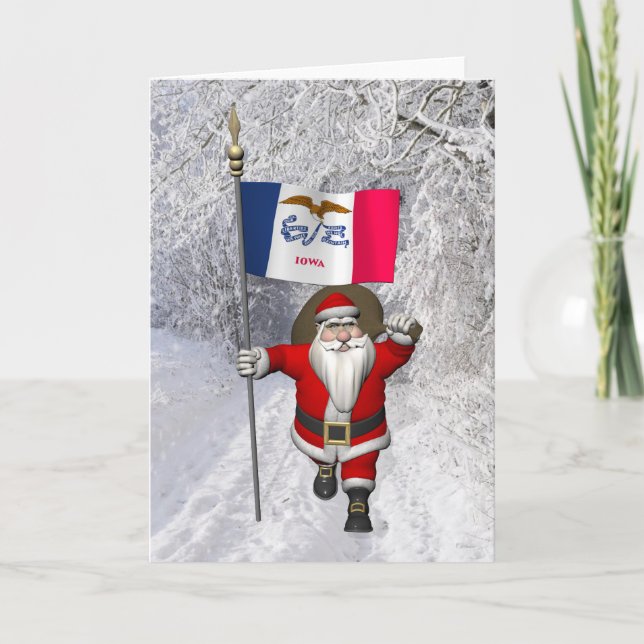 Cartes Pour Fêtes Annuelles Le Père Noël Avec L'Ensigne De L'Iowa (Devant)
