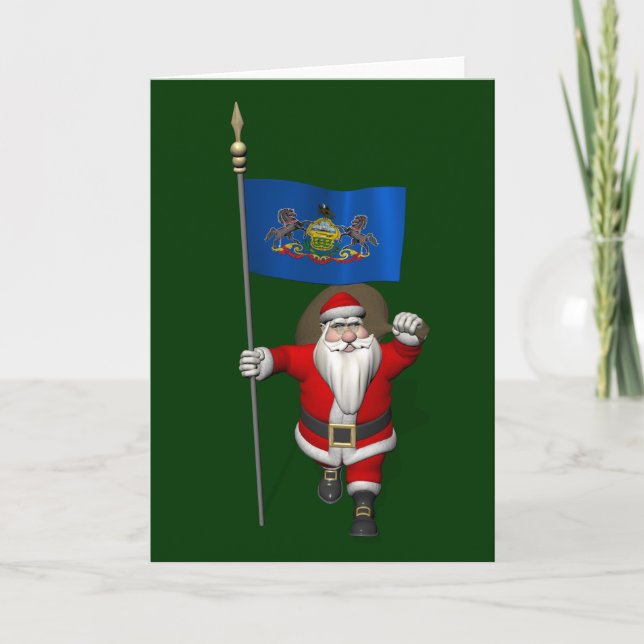Cartes Pour Fêtes Annuelles Le Père Noël Avec L'Ensigne De Pennsylvanie (Devant)