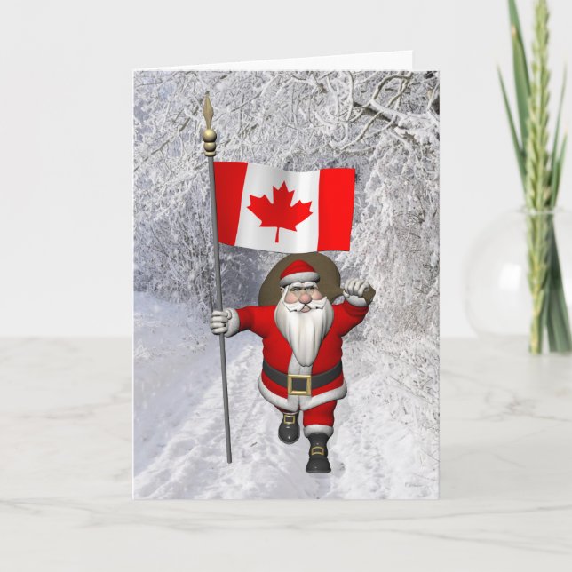 Cartes Pour Fêtes Annuelles Le Père Noël Avec L'Ensigne Du Canada (Devant)