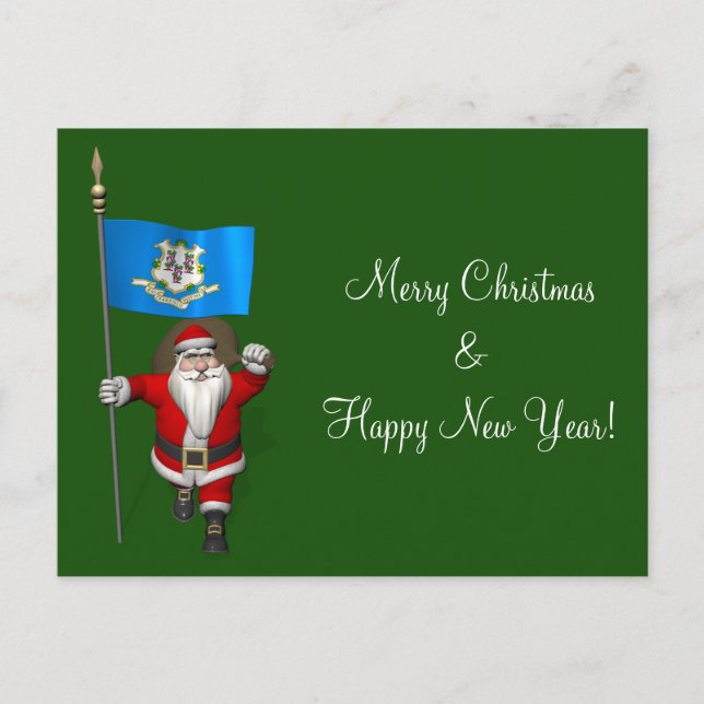 Cartes Pour Fêtes Annuelles Le Père Noël Avec L'Ensigne Du Connecticut (Devant)