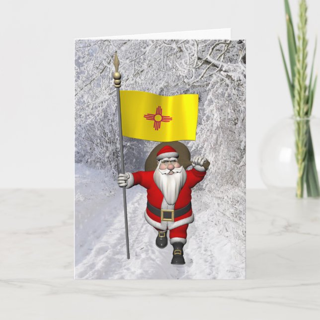 Cartes Pour Fêtes Annuelles Le Père Noël Avec L'Ensigne Du Nouveau Mexique (Devant)