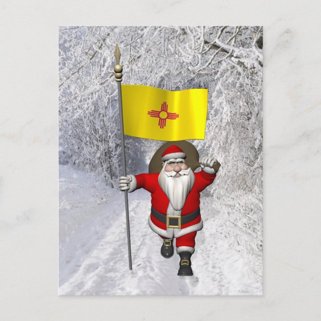 Cartes Pour Fêtes Annuelles Le Père Noël Avec L'Ensigne Du Nouveau Mexique (Devant)