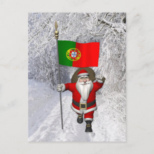 Cartes Pour Fêtes Annuelles Le Père Noël Avec L'Ensigne Du Portugal
