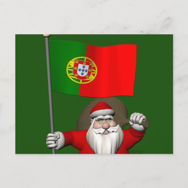 Cartes Pour Fêtes Annuelles Le Père Noël Avec L'Ensigne Du Portugal (Devant)