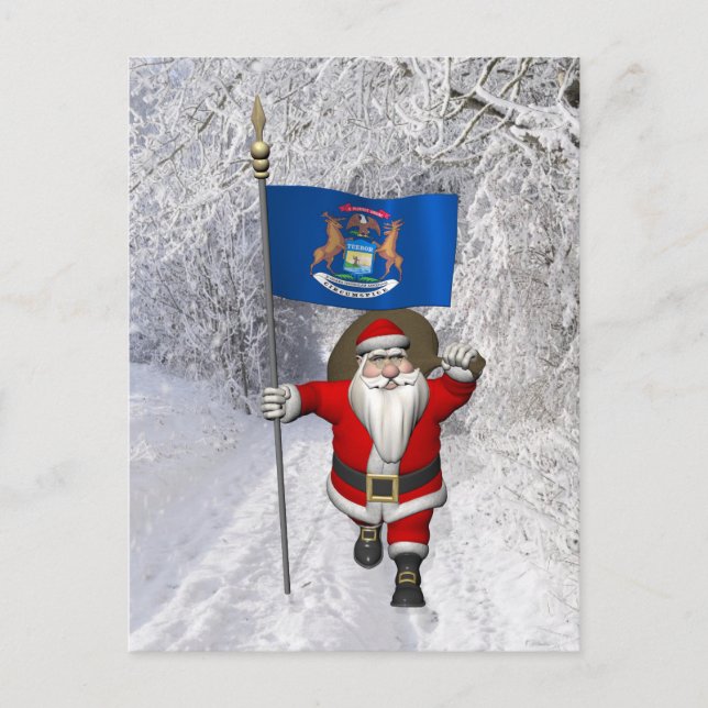 Cartes Pour Fêtes Annuelles Le Père Noël Avec L'Entrée Du Michigan (Devant)