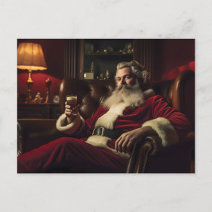 Cartes Pour Fêtes Annuelles Le Père Noël boit une boisson festive