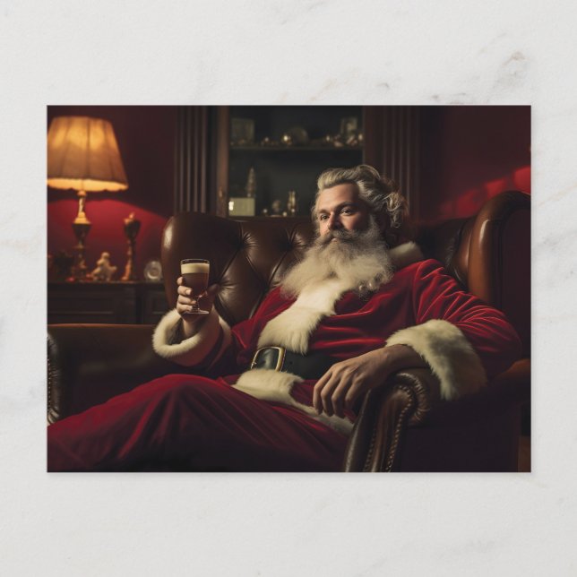 Cartes Pour Fêtes Annuelles Le Père Noël boit une boisson festive (Devant)