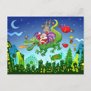 Cartes Pour Fêtes Annuelles Le Père Noël changea son renne pour un dragon