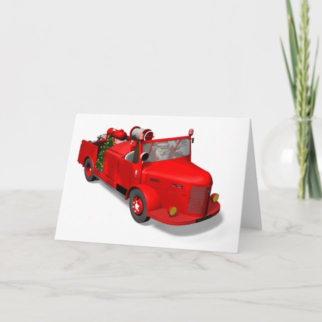Cartes Pour Fêtes Annuelles Le Père Noël Conduit Un Camion-Feu (Devant)