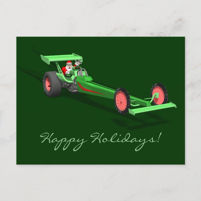 Cartes Pour Fêtes Annuelles Le Père Noël Conduit Un Dragster (Devant)