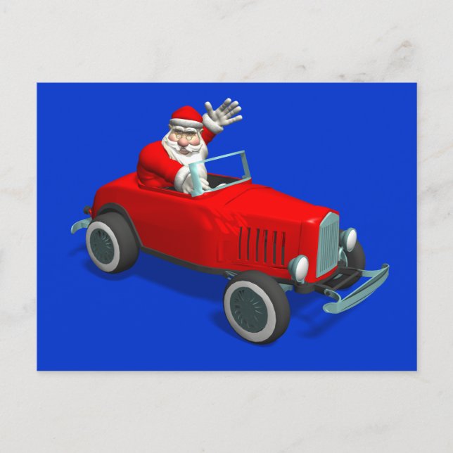 Cartes Pour Fêtes Annuelles Le Père Noël dans le Hot Rod (Devant)