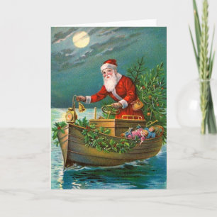 Cartes Pour Fêtes Annuelles Le Père Noël en bateau