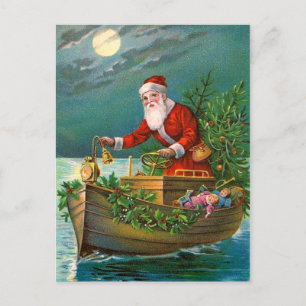 Cartes Pour Fêtes Annuelles Le Père Noël en bateau