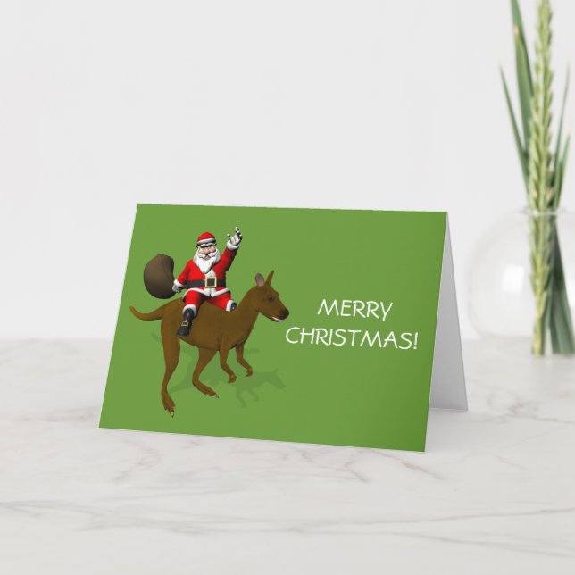 Cartes Pour Fêtes Annuelles Le Père Noël En Route Sur Kangaroo (Devant)
