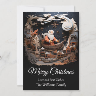 Cartes Pour Fêtes Annuelles Le Père Noël en sleigh dans le ciel 3D Joyeux Noël