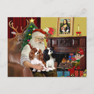 Cartes Pour Fêtes Annuelles Le Père Noël et 2 Cavalier Kings Charles