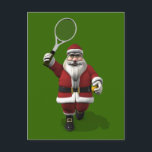 Cartes Pour Fêtes Annuelles Le Père Noël Jouant Au Tennis<br><div class="desc">La couleur de l'arrière - plan peut être changée : PERSONNALISER informatique père noël aime un défi à la cour</div>