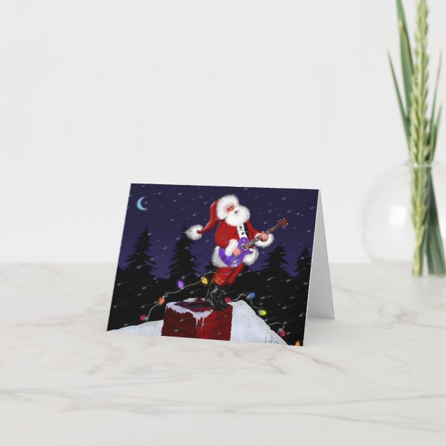 Cartes Pour Fêtes Annuelles Le Père Noël Jouant de la guitare électrique (Devant)