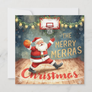 Cartes Pour Fêtes Annuelles Le Père Noël joue à la fête de Noël du basket-ball