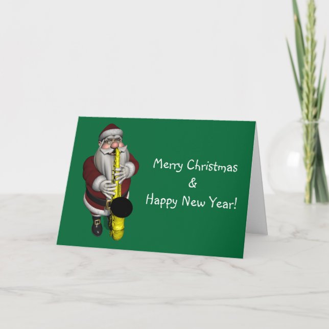 Cartes Pour Fêtes Annuelles Le Père Noël joue du saxophone (Devant)