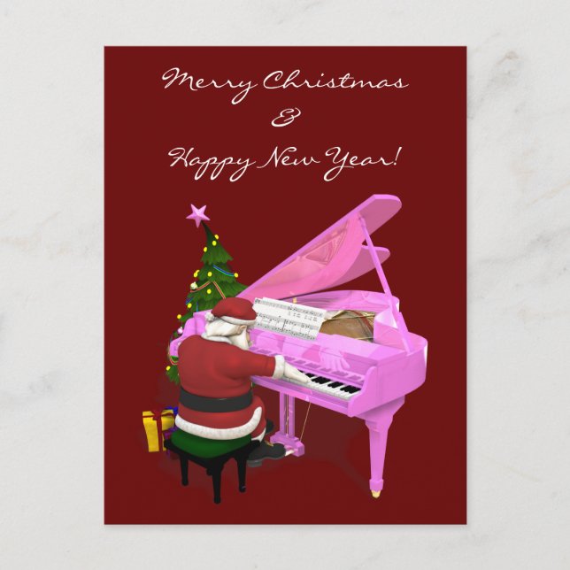 Cartes Pour Fêtes Annuelles Le Père Noël Joue Un Piano Rose (Devant)