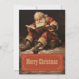 Cartes Pour Fêtes Annuelles Le Père Noël lit le livre Peinture Art