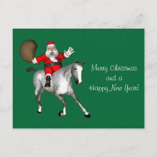 Cartes Pour Fêtes Annuelles Le Père Noël Monte Un Cheval Gris