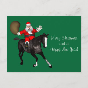 Cartes Pour Fêtes Annuelles Le Père Noël Monte Un Cheval Noir