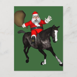 Cartes Pour Fêtes Annuelles Le Père Noël Monte Un Cheval Noir