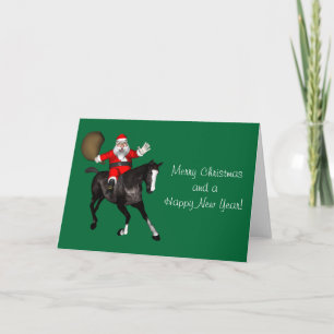 Cartes Pour Fêtes Annuelles Le Père Noël Monte Un Cheval Noir