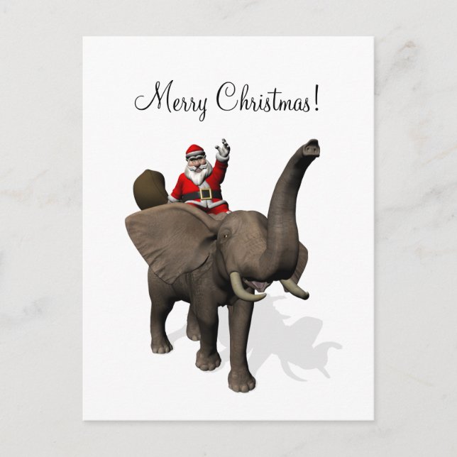Cartes Pour Fêtes Annuelles Le Père Noël Monte Un Éléphant (Devant)