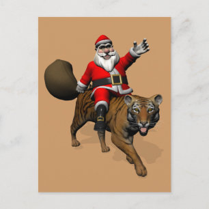 Cartes Pour Fêtes Annuelles Le Père Noël Monte Un Tigre