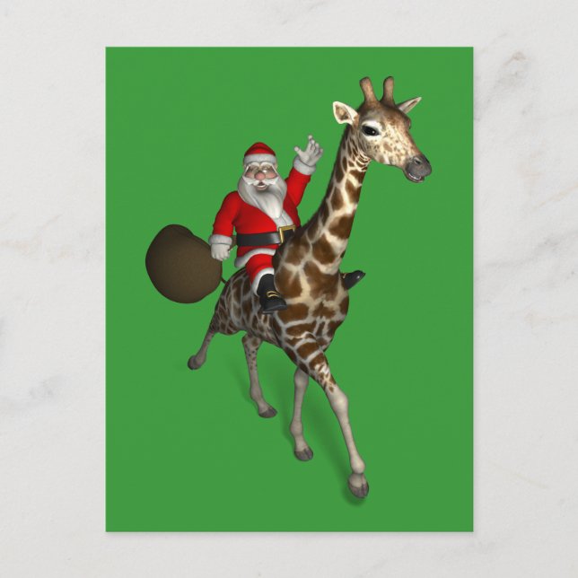 Cartes Pour Fêtes Annuelles Le Père Noël Monte Une Girafe (Devant)