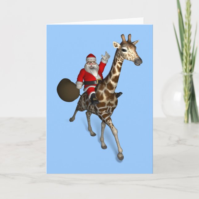 Cartes Pour Fêtes Annuelles Le Père Noël Monte Une Girafe (Devant)