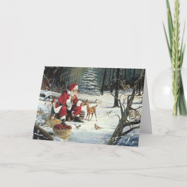 Cartes Pour Fêtes Annuelles Le Père Noël Nourrit Les Animaux (Devant)