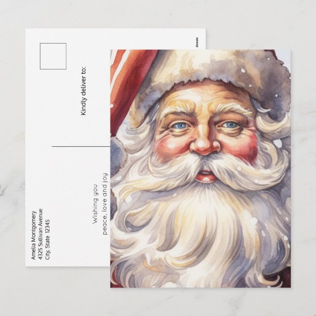 Cartes Pour Fêtes Annuelles Le Père Noël rétro dans un Noël Casquette rouge (Devant / Derrière)