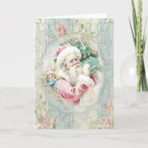 Cartes Pour Fêtes Annuelles Le père noël rose vintage à la fenêtre