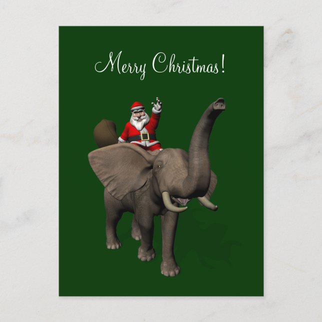 Cartes Pour Fêtes Annuelles Le Père Noël Se Rend Sur Elephant (Devant)