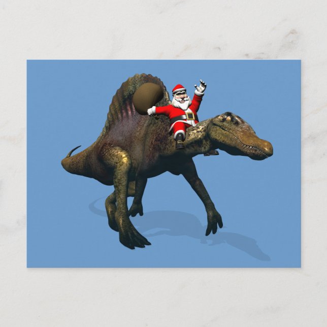 Cartes Pour Fêtes Annuelles Le Père Noël Se Rend Sur Spinosaurus (Devant)