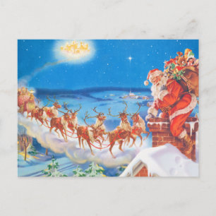 Cartes Pour Fêtes Annuelles Le Père Noël Sur Le Toit Le Soir De Noël