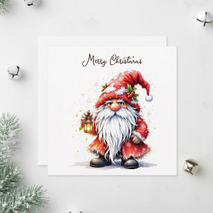 Cartes Pour Fêtes Annuelles Le Père Noël tient une lampe brillante.