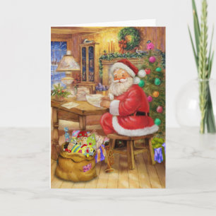 Cartes Pour Fêtes Annuelles Le père noël travaillant à son bureau