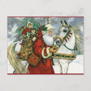 Cartes Pour Fêtes Annuelles Le Père Noël vintage Nourrit Son Cheval Blanc