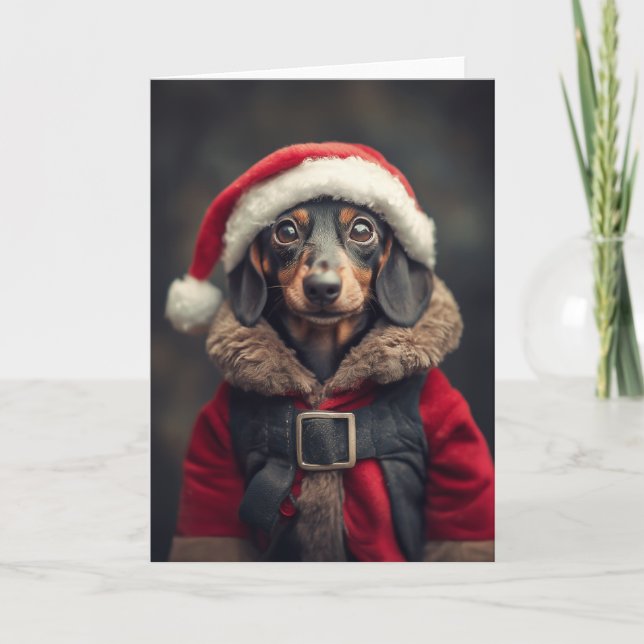 Cartes Pour Fêtes Annuelles Le Petit Chien de Père Noël (Devant)