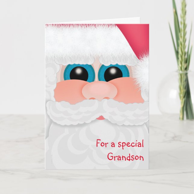 Cartes Pour Fêtes Annuelles Le petit-fils à Noël Père Noël mignon font face (Devant)